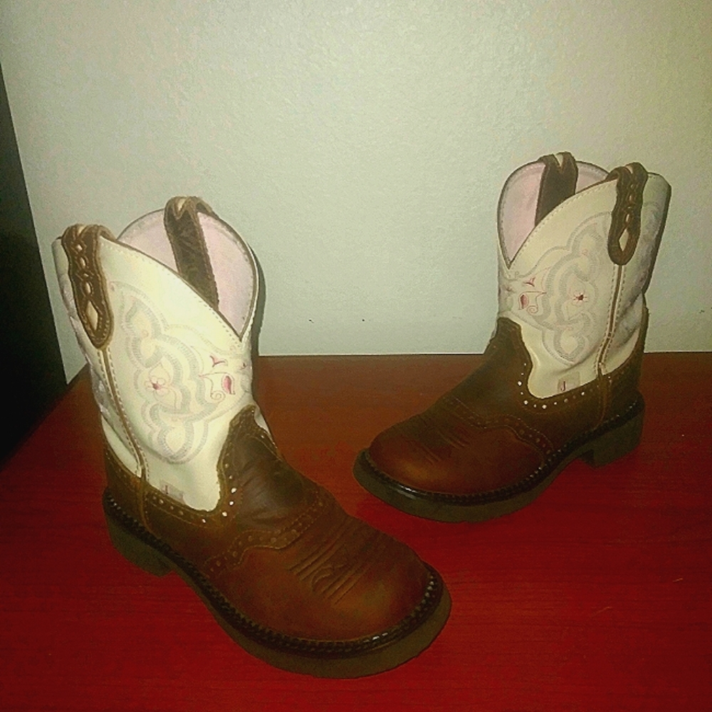 Womens Justin Boots Barnwood Brown Cowhide Pink Embroider Gypsy Cowboy Boots 6.5